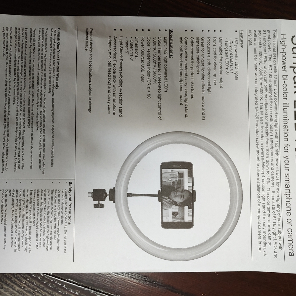 SunPak 12" Bi-Color LED Ring w/stand - Picture 4 of 5